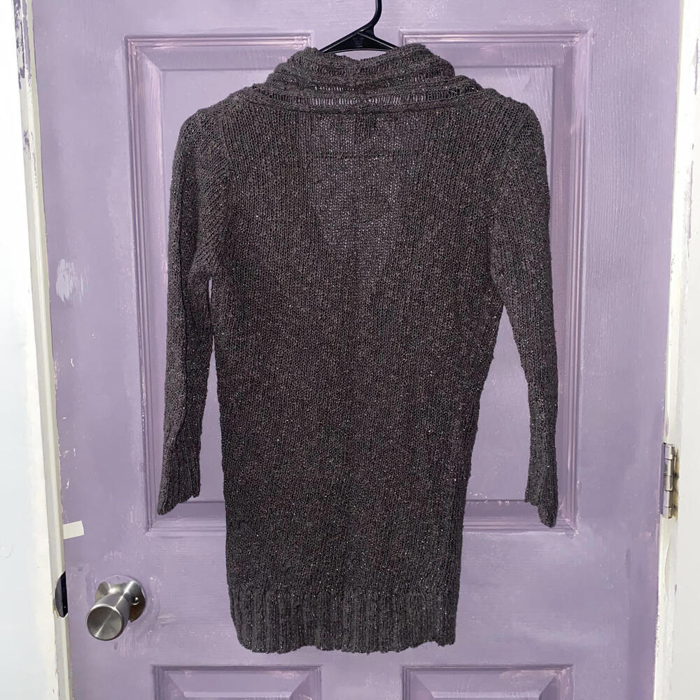 52 Weekends Metallic Open Knit Sweater Charcoal Womens S Y2K Clubwear Goth - Picture 2 of 3